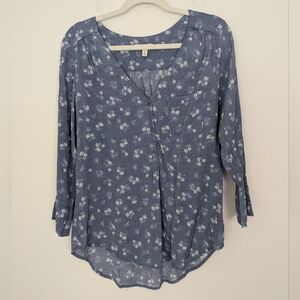 Como Blu blue floral popover tunic top L